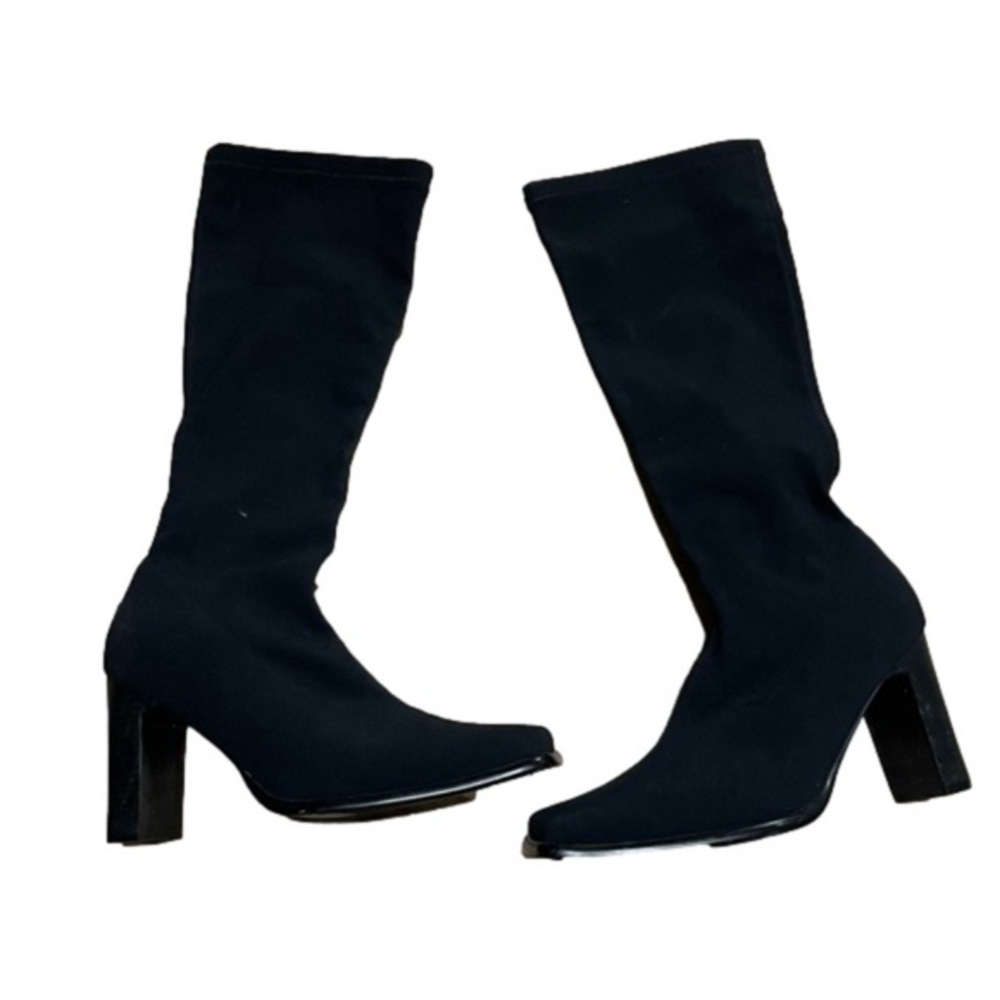Greenwich Black Knee high Square Toe Y2K Heeled Boots Size 8.5 NWOT